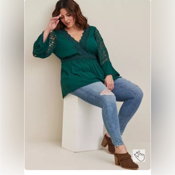 Torrid Green Lace Sleeve Blouse - Picture 2 of 15